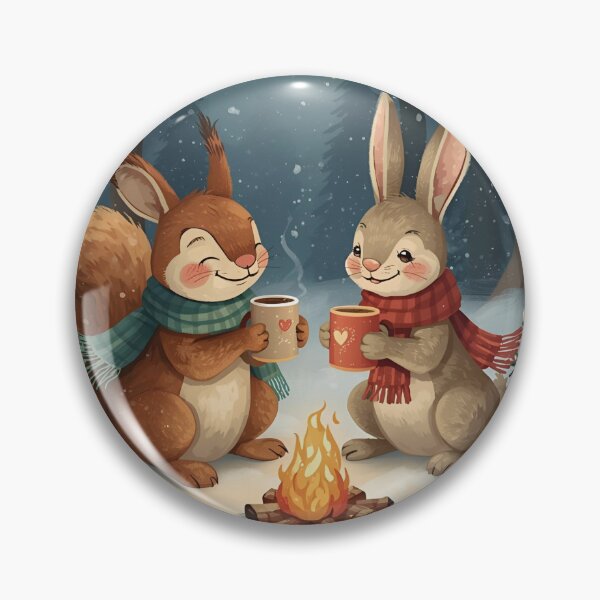 Item preview, Squirrel and Bunny Sharing Cocoa by the Winter Campfire designed and sold by WildlifeWhimsy.