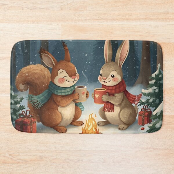 Item preview, Squirrel and Bunny Sharing Cocoa by the Winter Campfire designed and sold by WildlifeWhimsy.