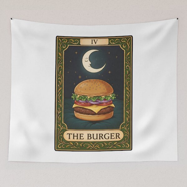 Item preview, The Burger Tarot Card | Retro Fast Food designed and sold by Pets & Memes & Stuff.