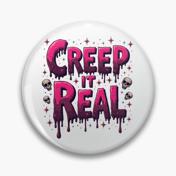 Item preview, Camiseta de Halloween "Creep It Real" - Fuente de terror rosa neón con calaveras y colmillos (estilo urbano) designed and sold by relso.