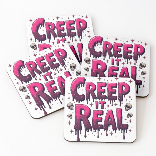 Item preview, "Creep It Real" Halloween T-Shirt – Neon Pink Horror Font with Skulls & Fangs (Urban Style) designed and sold by relso.