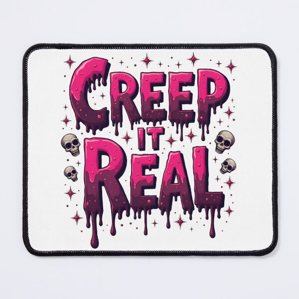 Item preview, "Creep It Real" Halloween T-Shirt – Neon Pink Horror Font with Skulls & Fangs (Urban Style) designed and sold by relso.