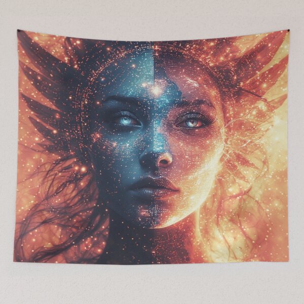 Item preview, Primal Duality: Awakened Soul Split - Cosmic Fire & Ice Portrait Art designed and sold by Eden Underground Radio (Official Merch).