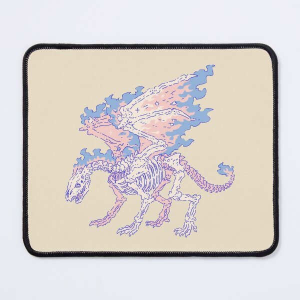 Item preview, Skeleton Dragon with Pink and Blue Flames, pastel linework illustration designed and sold by Magnificent Lizard.