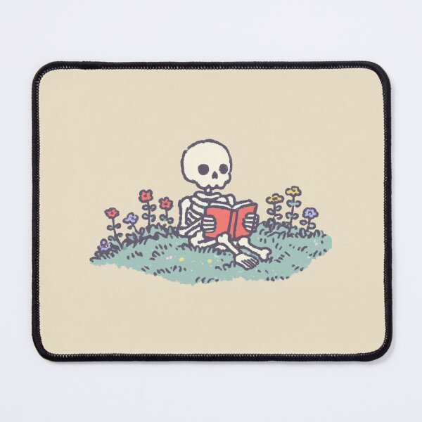 Item preview, Mossy Overgrown Skeleton Reading, whimsical pastel scene designed and sold by Magnificent Lizard.