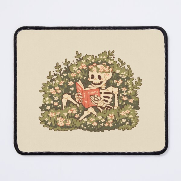 Item preview, Mossy Overgrown Skeleton Reading, whimsical floral illustration designed and sold by Magnificent Lizard.
