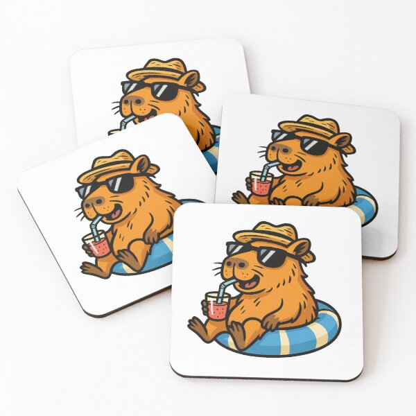 Item preview, Cool Capybara Relaxing With Drink In Pool Float Summer Vibes Art designed and sold by RetroPop23.