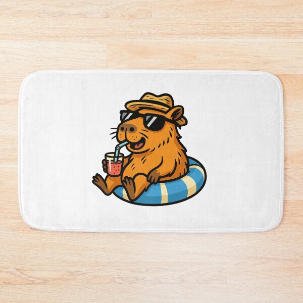 Item preview, Cool Capybara Relaxing With Drink In Pool Float Summer Vibes Art designed and sold by RetroPop23.