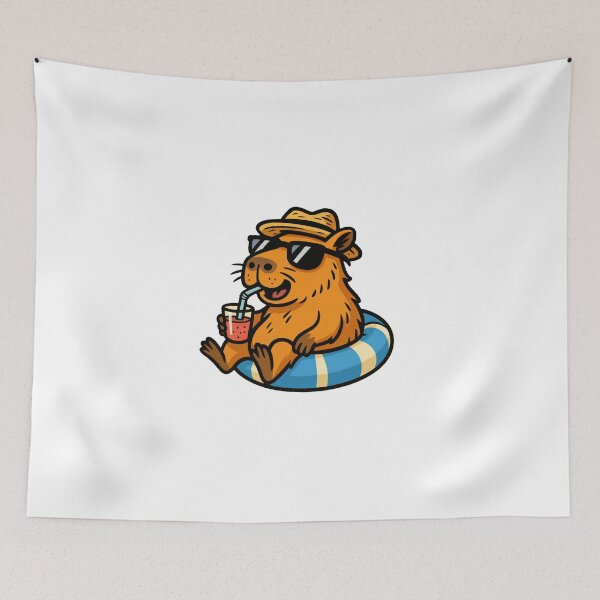 Item preview, Cool Capybara Relaxing With Drink In Pool Float Summer Vibes Art designed and sold by RetroPop23.