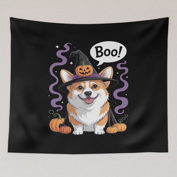 Item preview, Funny Witch Corgi Dogs Saying Boo Dressed As Ghost Halloween designed and sold by JonBarnes22.