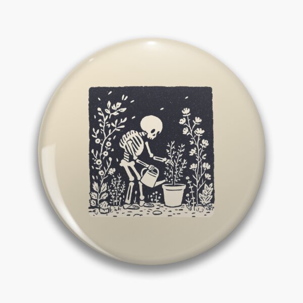 Item preview, Gardening Skeleton Plants, whimsical linocut illustration designed and sold by Magnificent Lizard.