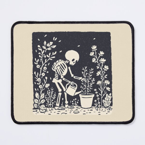 Item preview, Gardening Skeleton Plants, whimsical linocut illustration designed and sold by Magnificent Lizard.