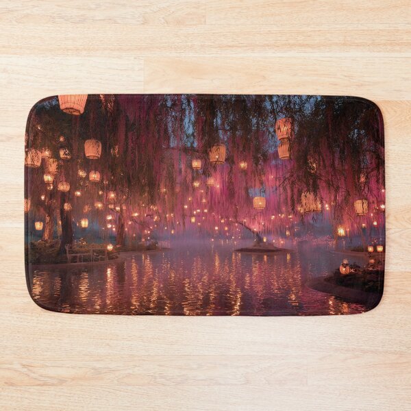 Item preview, Glowing Lanterns in Weeping Willow Garden – Dreamy Night Reflection Art Print designed and sold by ArgentoArt.