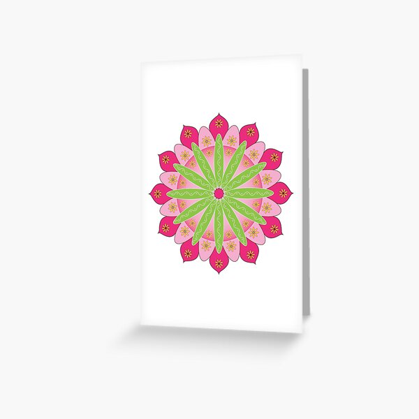 Mandala fleur, rosace verte et rose Carte de vœux