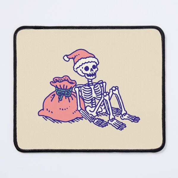 Item preview, Christmas Skeleton in Santa Hat, playful pastel line illustration designed and sold by Magnificent Lizard.