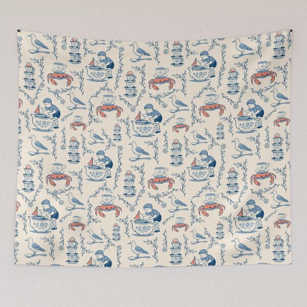 Item preview, Teacup Regatta — Coastal Storybook Toile designed and sold by AtelierBrumeArt.
