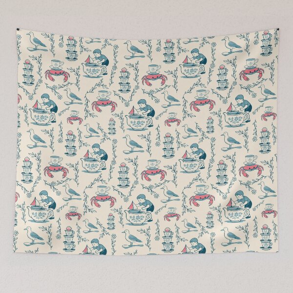 Item preview, Pink Teacup Regatta — Coastal Storybook Toile designed and sold by AtelierBrumeArt.