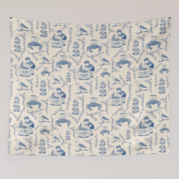 Item preview, Navy Teacup Regatta — Coastal Storybook Toile designed and sold by AtelierBrumeArt.