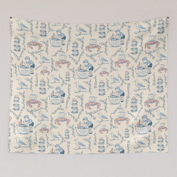 Item preview, Light Teacup Regatta — Coastal Storybook Toile designed and sold by AtelierBrumeArt.
