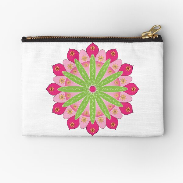 Mandala fleur, rosace verte et rose Pochette