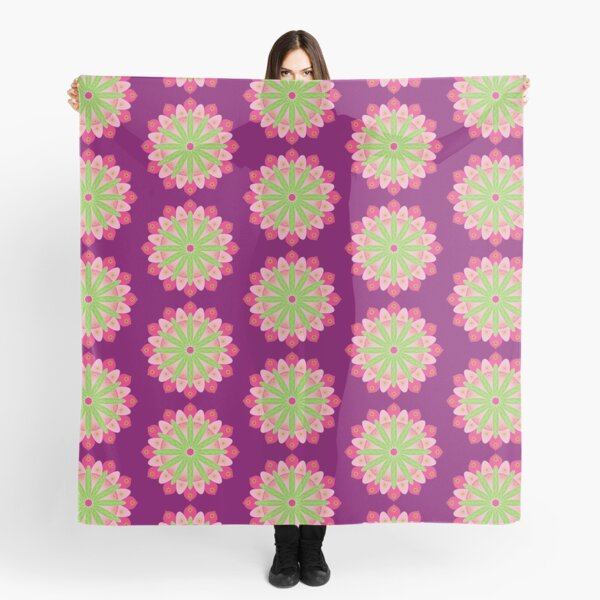 Mandala fleur, rosace verte et rose Foulard