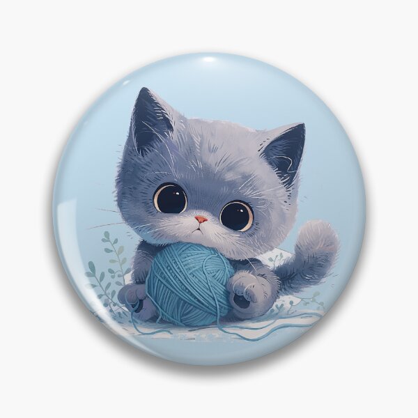 Item preview, Playful Baby Kitten with Yarn Ball and Blue Bell Collar Sticker designed and sold by PaintbrushPlace.