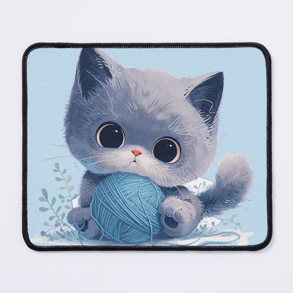 Item preview, Playful Baby Kitten with Yarn Ball and Blue Bell Collar Sticker designed and sold by PaintbrushPlace.