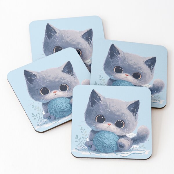 Item preview, Playful Baby Kitten with Yarn Ball and Blue Bell Collar Sticker designed and sold by PaintbrushPlace.