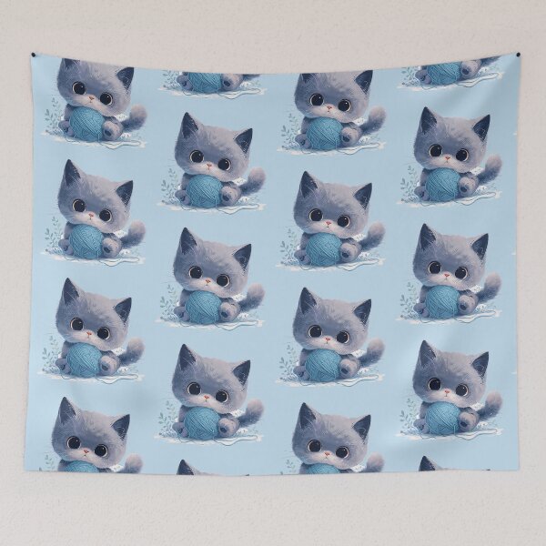 Item preview, Playful Baby Kitten with Yarn Ball and Blue Bell Collar Sticker designed and sold by PaintbrushPlace.