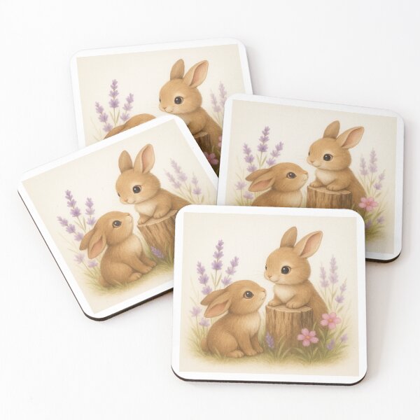 Item preview, Two Baby Bunnies Playing by a Tree Stump designed and sold by FunscapeHQ.