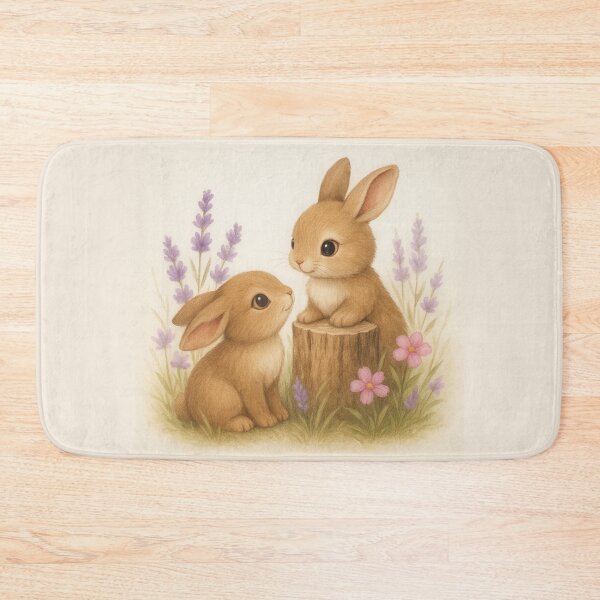 Item preview, Two Baby Bunnies Playing by a Tree Stump designed and sold by FunscapeHQ.