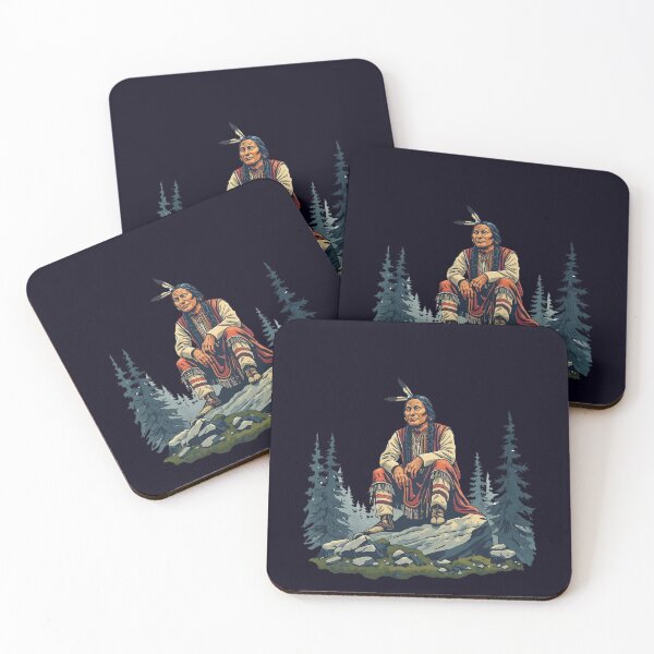 Item preview, Majestic Native American Chief Sitting on a Rock in the Forest designed and sold by Caira-Design.