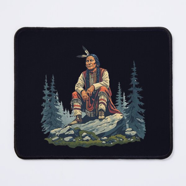 Item preview, Majestic Native American Chief Sitting on a Rock in the Forest designed and sold by Caira-Design.