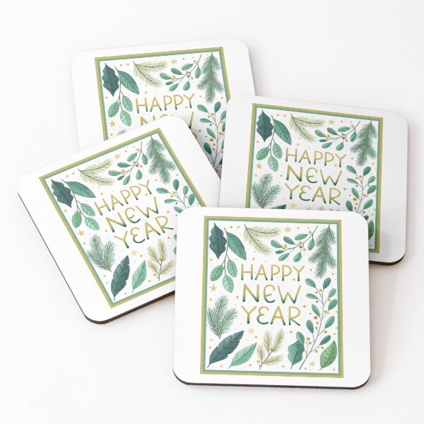 Item preview, Happy New Year Green Foliage and Gold Berries Greeting Card Art designed and sold by asliberry.