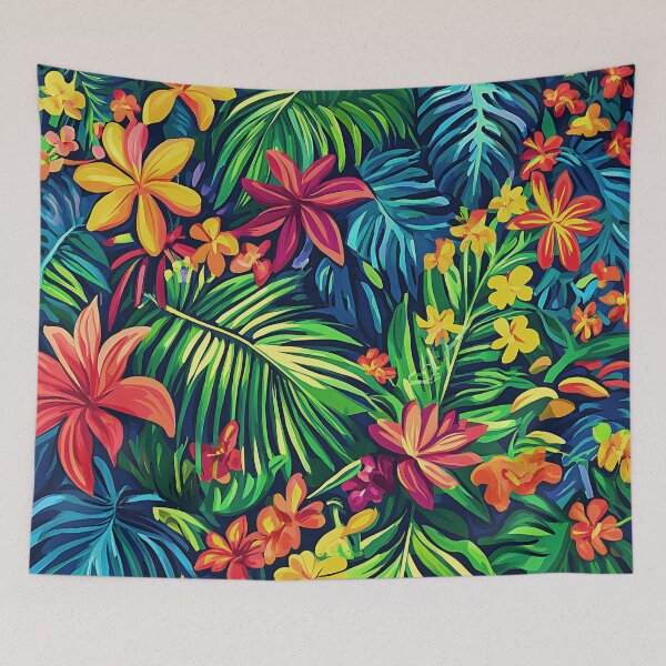 Item preview, Exotically Colorful Tropical Flowers And Palm Leaves Art designed and sold by DEC02.