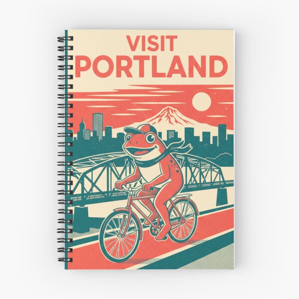 Item preview, Visit Portland Frog on a Bike - Vintage Travel Poster Art designed and sold by j-2k.