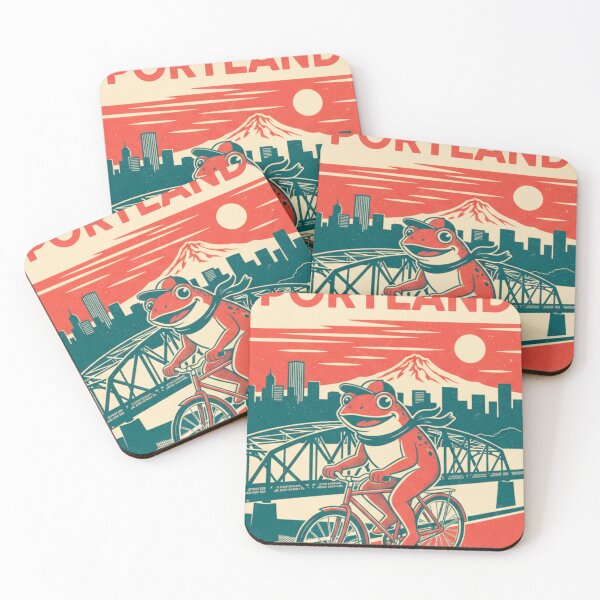 Item preview, Visit Portland Frog on a Bike - Vintage Travel Poster Art designed and sold by j-2k.