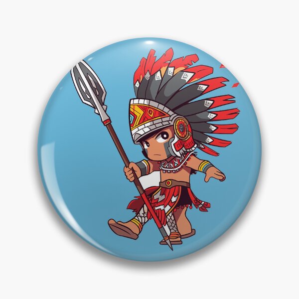 Item preview, Valiant Aztec Warrior - Traditional Spear and Feathered Attire Illustration designed and sold by PaintbrushPlace.