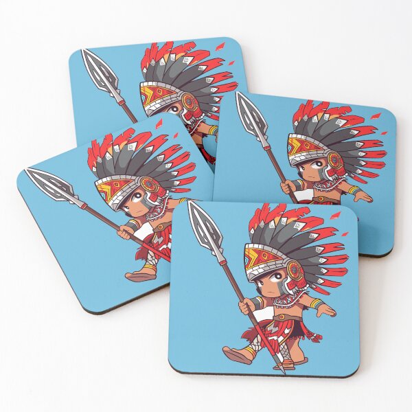 Item preview, Valiant Aztec Warrior - Traditional Spear and Feathered Attire Illustration designed and sold by PaintbrushPlace.