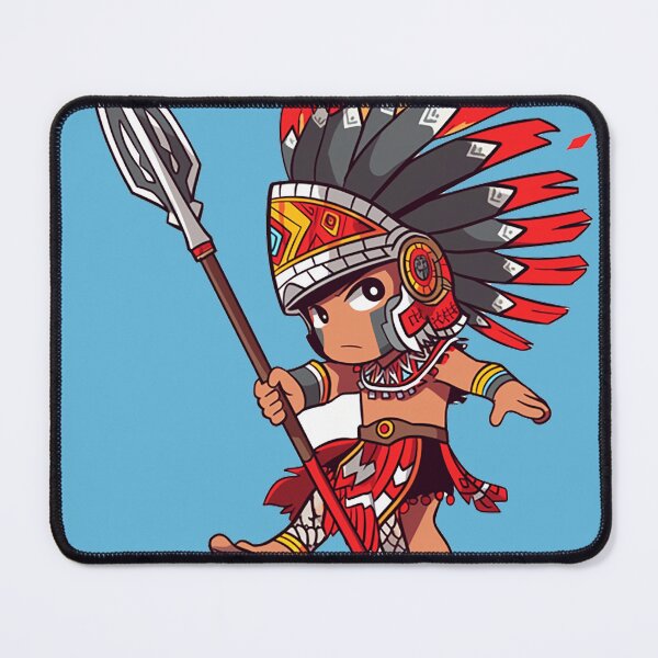 Item preview, Valiant Aztec Warrior - Traditional Spear and Feathered Attire Illustration designed and sold by PaintbrushPlace.
