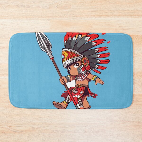 Item preview, Valiant Aztec Warrior - Traditional Spear and Feathered Attire Illustration designed and sold by PaintbrushPlace.