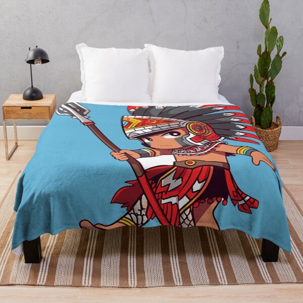 Item preview, Valiant Aztec Warrior - Traditional Spear and Feathered Attire Illustration designed and sold by PaintbrushPlace.