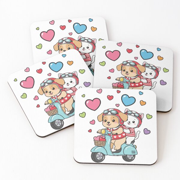 Item preview, Romantic Ride – Cute Puppy & Kitty on Scooter designed and sold by LoveMatchShop.