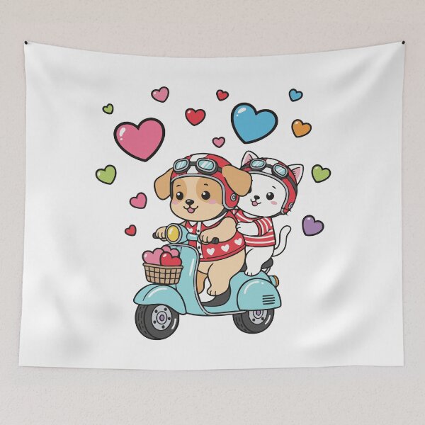 Item preview, Romantic Ride – Cute Puppy & Kitty on Scooter designed and sold by LoveMatchShop.