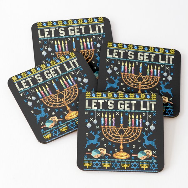 Item preview, Funny Ugly Hanukkah Sweater, Let's Get Lit drinking designed and sold by Patchina.