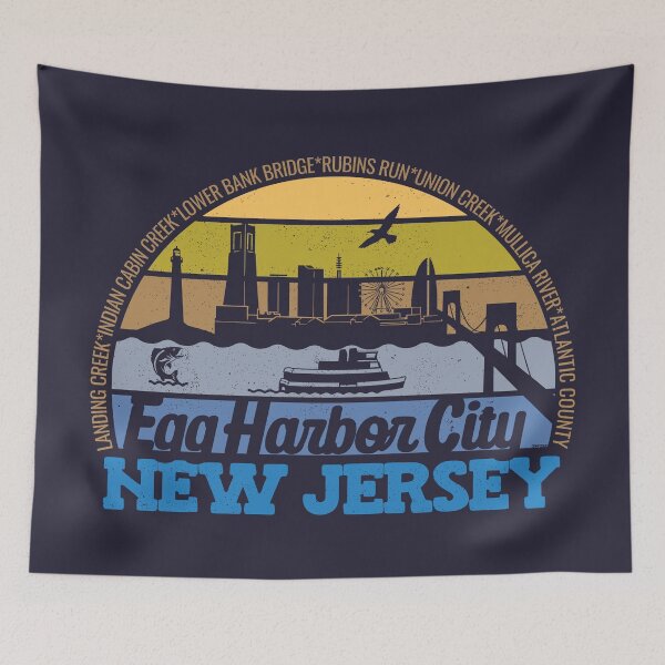 Item preview, Egg City Harbor New Jersey Sunset Retro Vintage Local Pride Logo designed and sold by CRHPOD20.