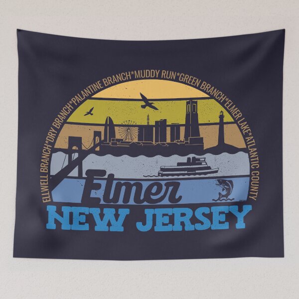Item preview, Elmer New Jersey Sunset Retro Vintage Local Pride Logo designed and sold by CRHPOD20.