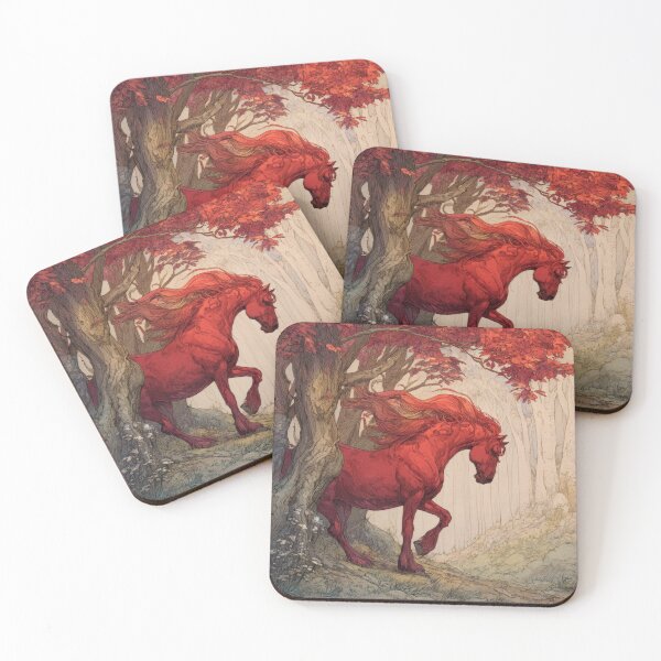 Item preview, A stunning fantasy illustration of a vibrant red horse designed and sold by Julia Shepeleva.