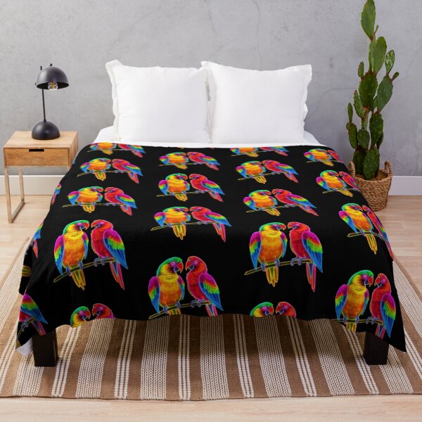 Item preview, Neon Tropical Parrots – Vibrant Rainbow Macaws Digital Art | Luminous Wildlife Illustration on Black designed and sold by PixelVibe782.
