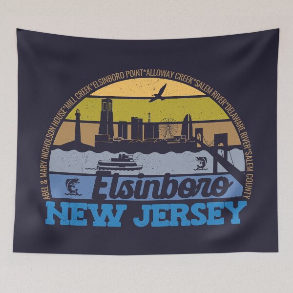 Item preview, Elsinboro New Jersey Sunset Retro Vintage Local Pride Logo designed and sold by CRHPOD20.
